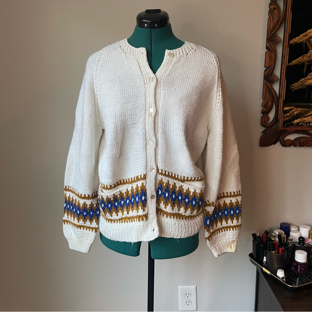 70s Hand Knit Cardigan S